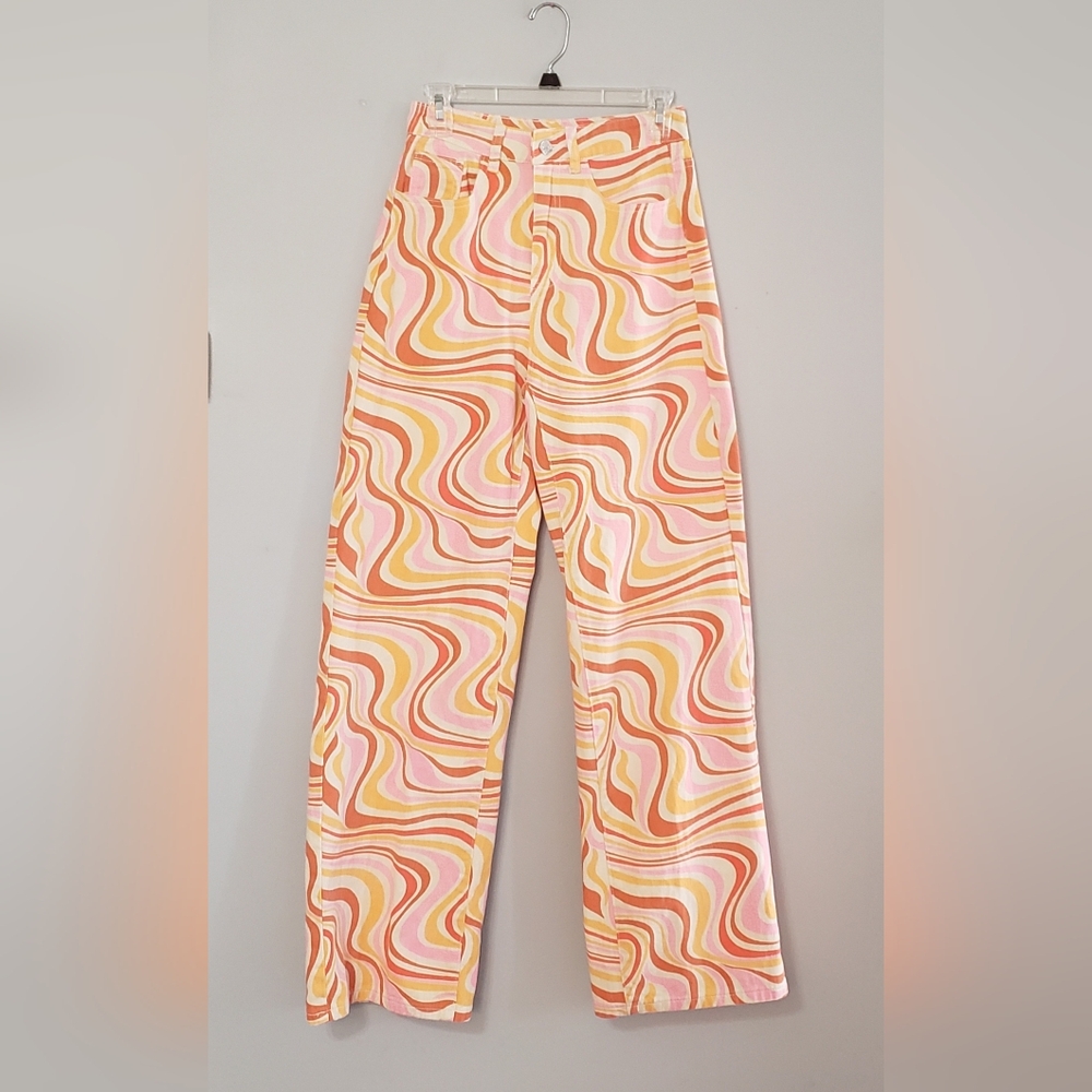 Shein Slant Pocket High Waist Wide Leg Retro Print Jeans Size 4